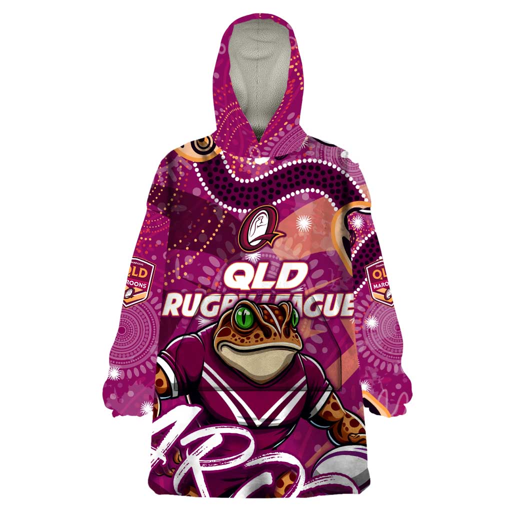 Personalized QLD Rugby League Wearable Blanket Hoodie Maroons Aboriginal Art - Vibe Hoodie Shop