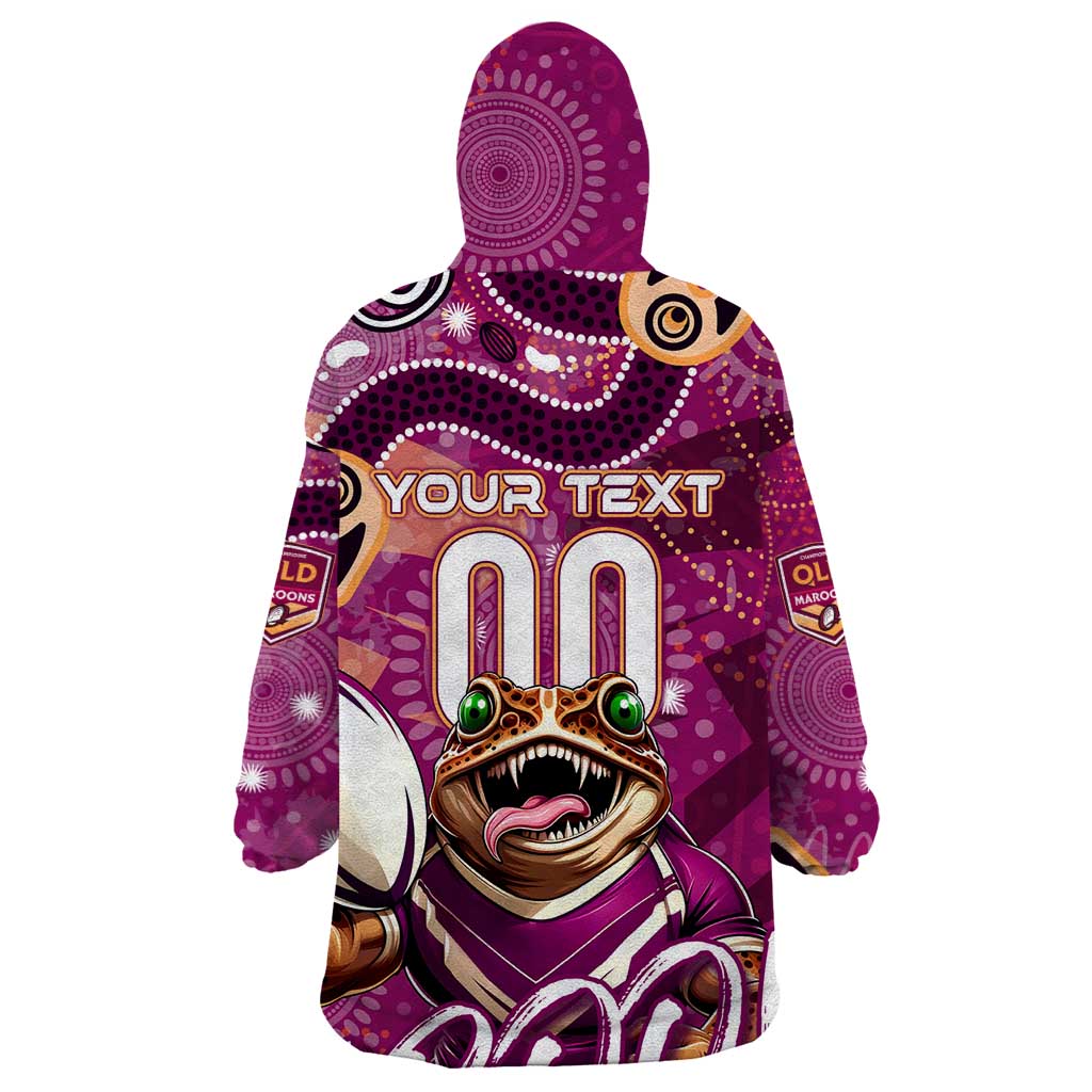 Personalized QLD Rugby League Wearable Blanket Hoodie Maroons Aboriginal Art - Vibe Hoodie Shop