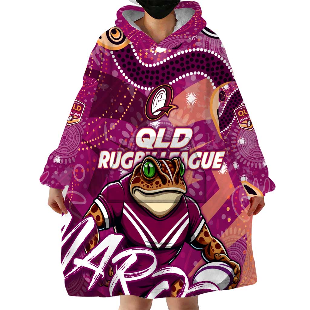 Personalized QLD Rugby League Wearable Blanket Hoodie Maroons Aboriginal Art - Vibe Hoodie Shop