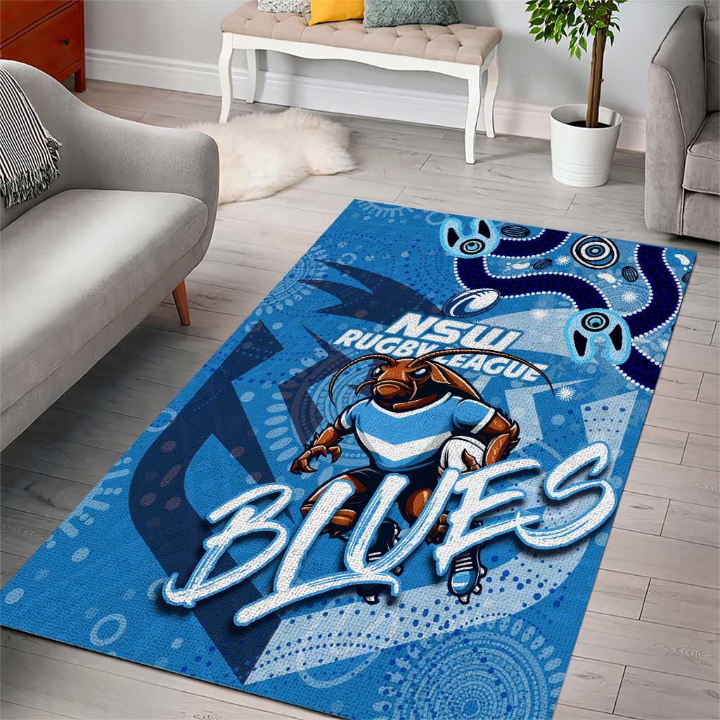 Personalized NSW Rugby League Area Rug Blues Mascot Indigenous - Vibe Hoodie Shop