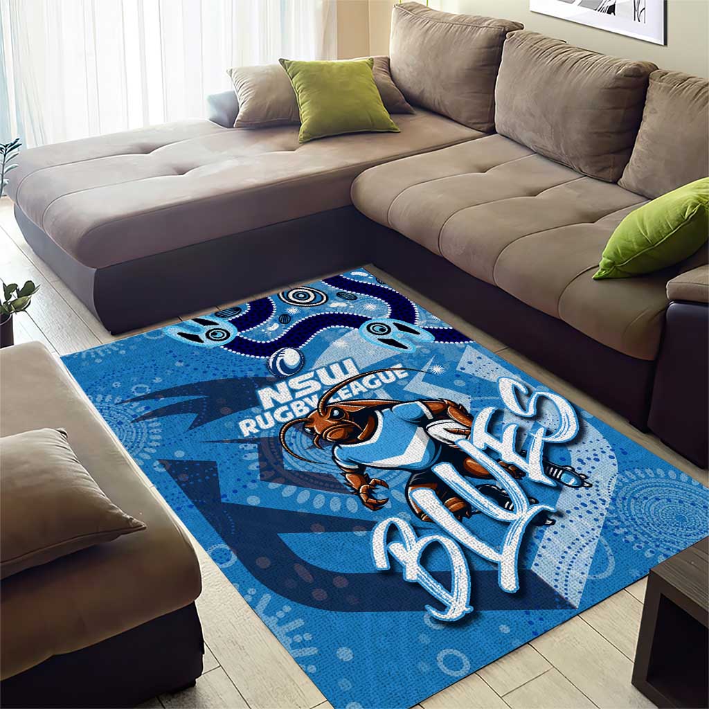 Personalized NSW Rugby League Area Rug Blues Mascot Indigenous - Vibe Hoodie Shop