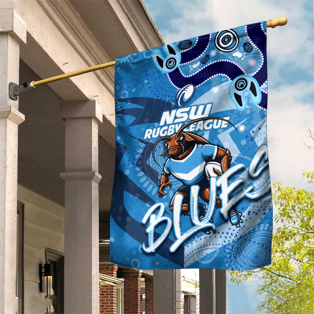 Personalized NSW Rugby League Garden Flag Blues Mascot Indigenous - Vibe Hoodie Shop