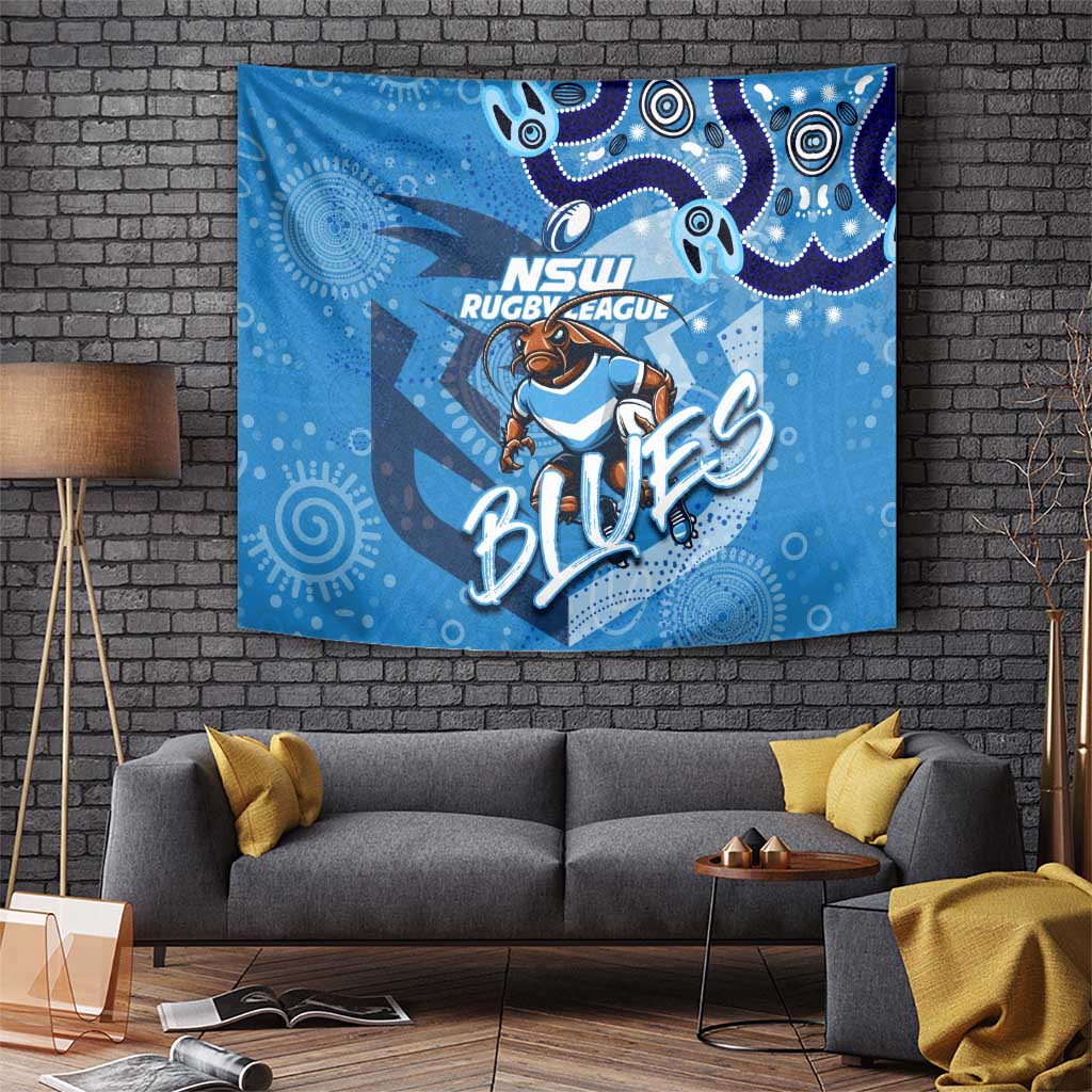 Personalized NSW Rugby League Tapestry Blues Mascot Indigenous - Vibe Hoodie Shop