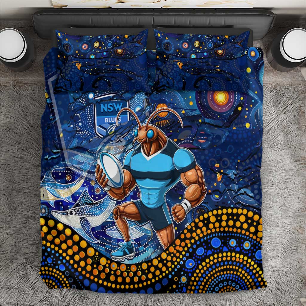Personalised Mascot NSW Blues Rugby Bedding Set Aboriginal Galaxy - Vibe Hoodie Shop