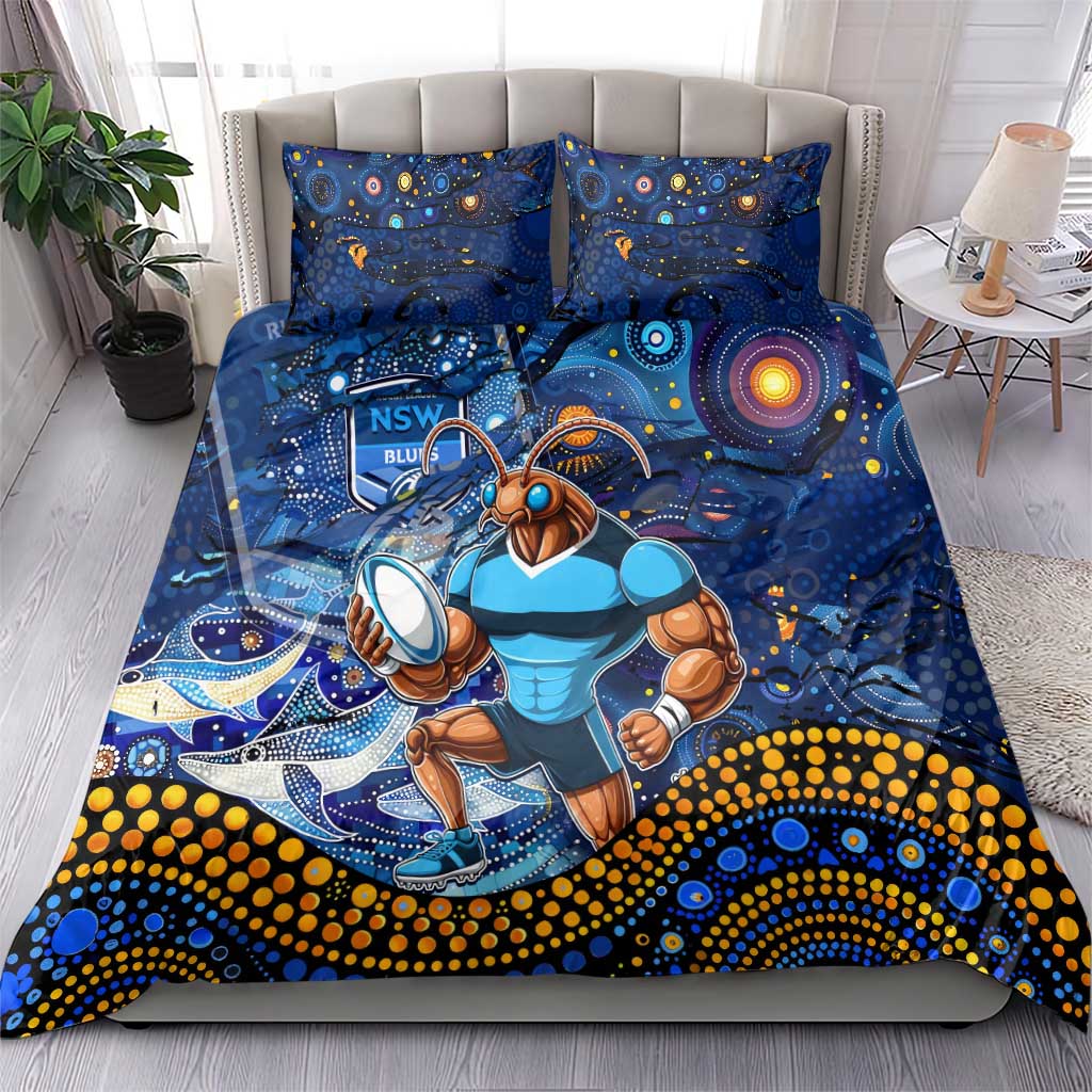 Personalised Mascot NSW Blues Rugby Bedding Set Aboriginal Galaxy - Vibe Hoodie Shop
