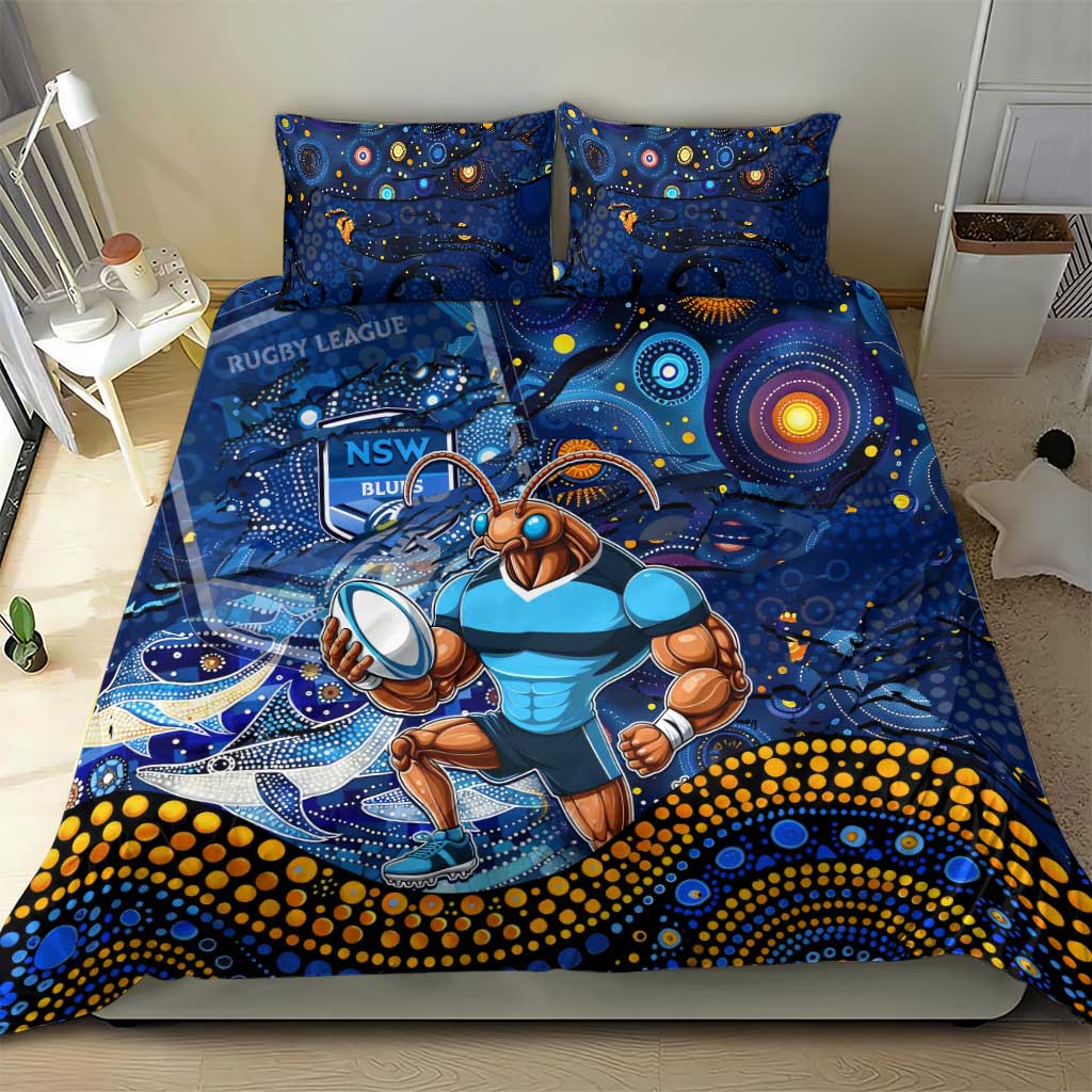 Personalised Mascot NSW Blues Rugby Bedding Set Aboriginal Galaxy - Vibe Hoodie Shop