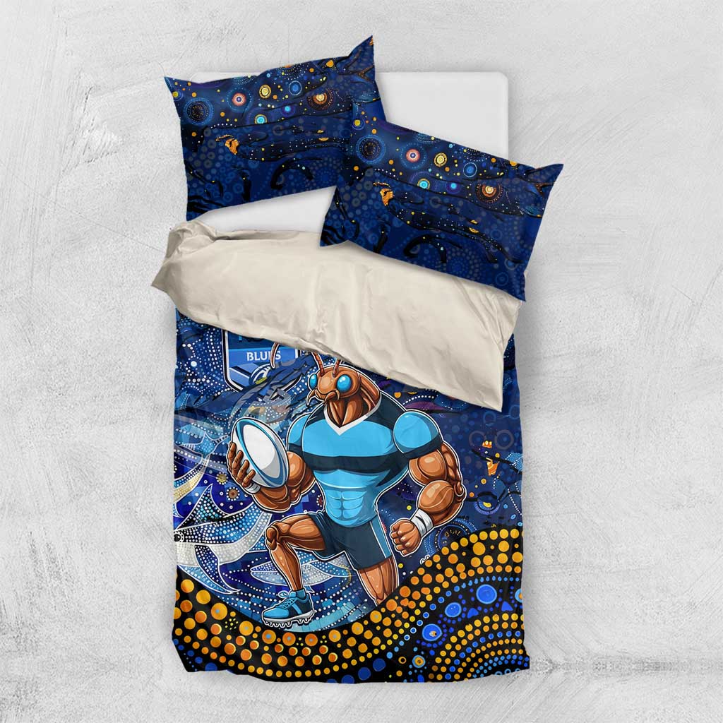 Personalised Mascot NSW Blues Rugby Bedding Set Aboriginal Galaxy - Vibe Hoodie Shop