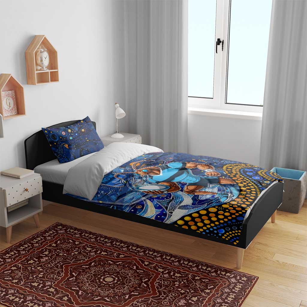 Personalised Mascot NSW Blues Rugby Bedding Set Aboriginal Galaxy - Vibe Hoodie Shop