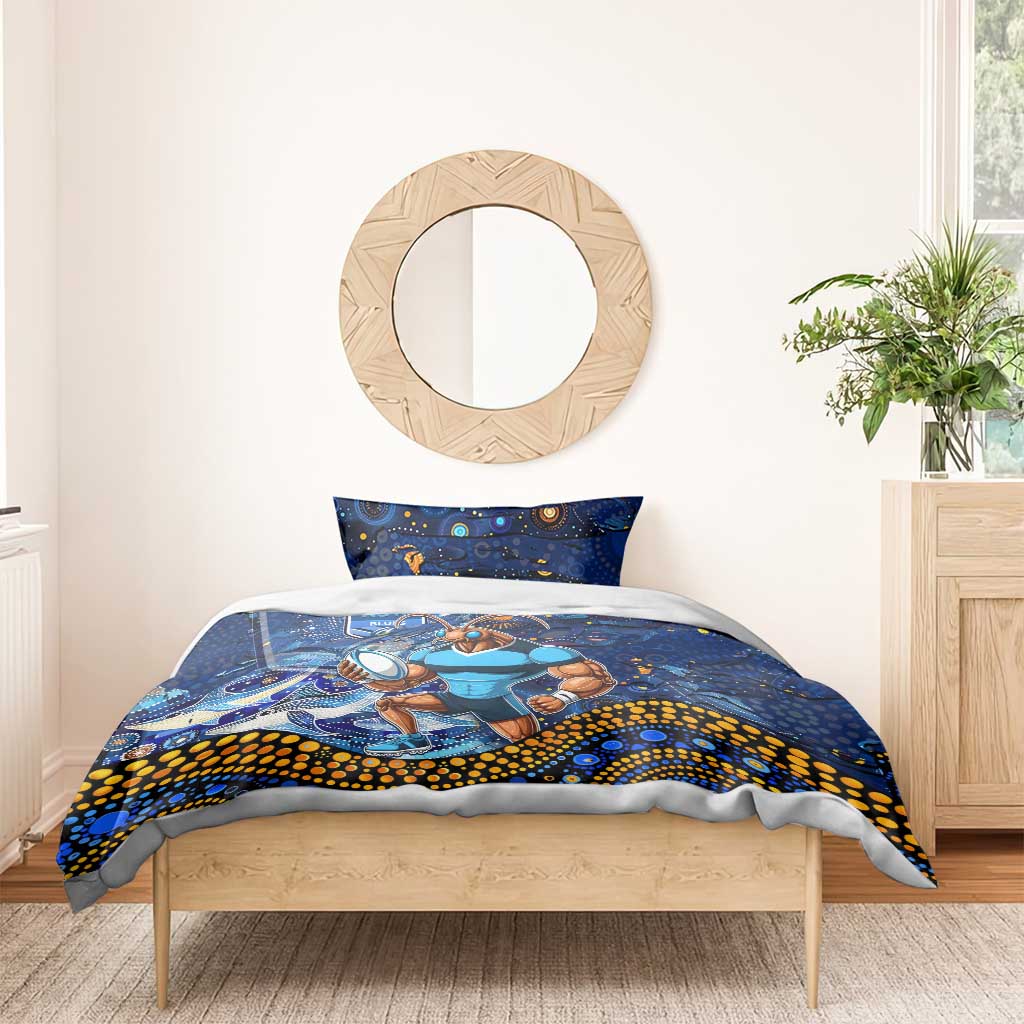 Personalised Mascot NSW Blues Rugby Bedding Set Aboriginal Galaxy - Vibe Hoodie Shop