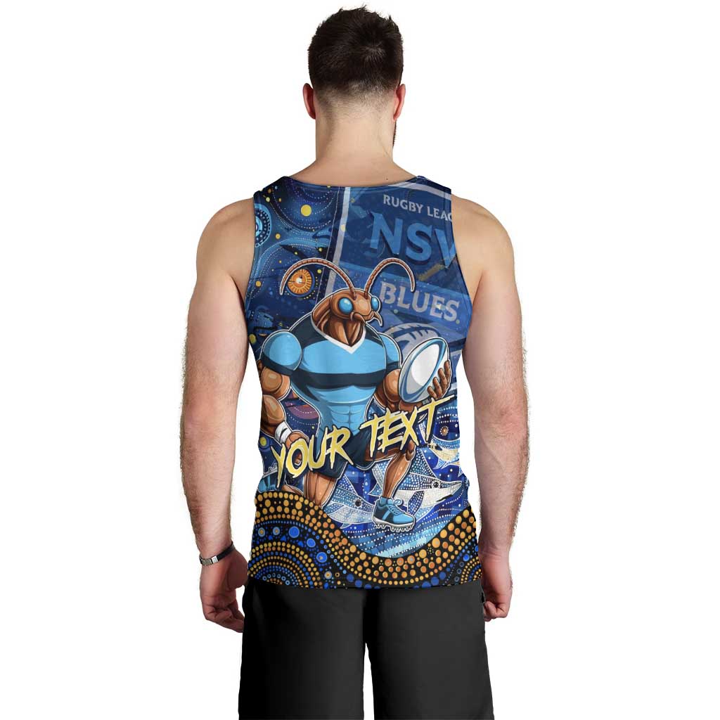 Personalised Mascot NSW Blues Rugby Men Tank Top Aboriginal Galaxy - Vibe Hoodie Shop