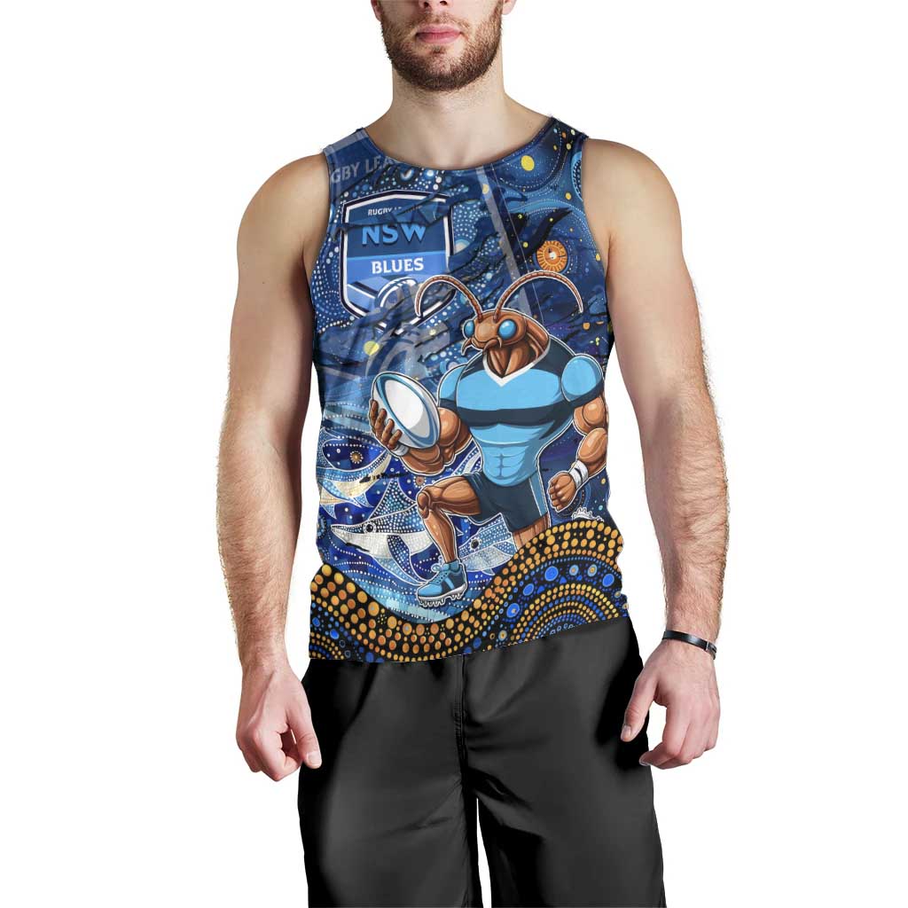 Personalised Mascot NSW Blues Rugby Men Tank Top Aboriginal Galaxy - Vibe Hoodie Shop