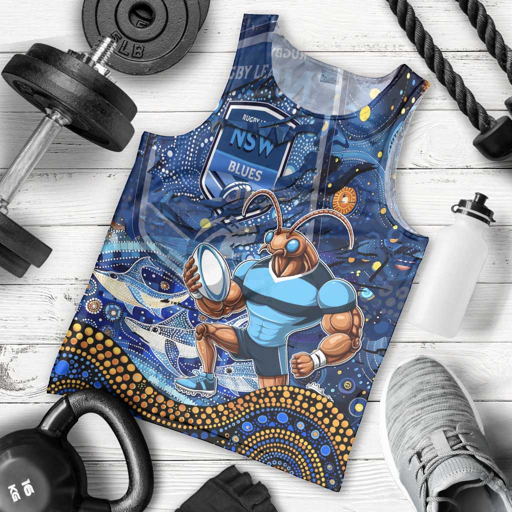 Personalised Mascot NSW Blues Rugby Men Tank Top Aboriginal Galaxy - Vibe Hoodie Shop