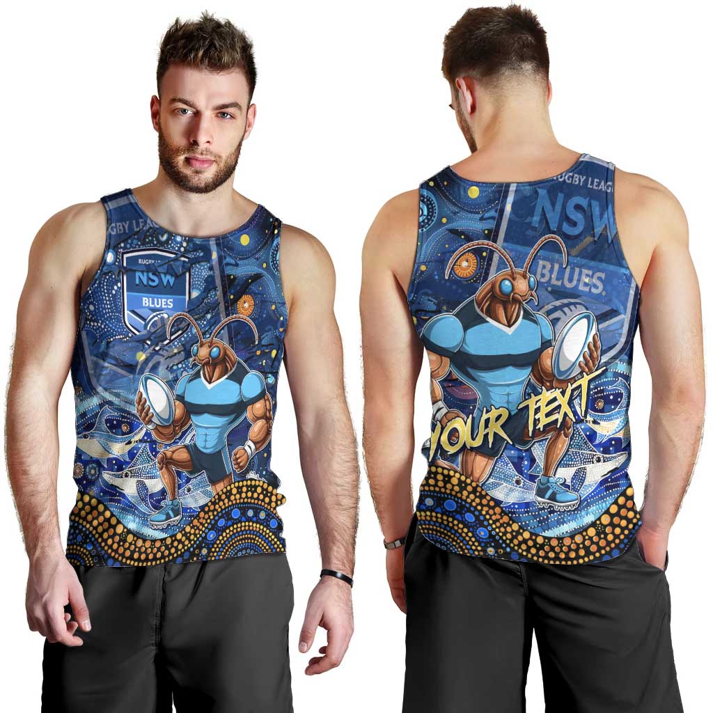 Personalised Mascot NSW Blues Rugby Men Tank Top Aboriginal Galaxy - Vibe Hoodie Shop