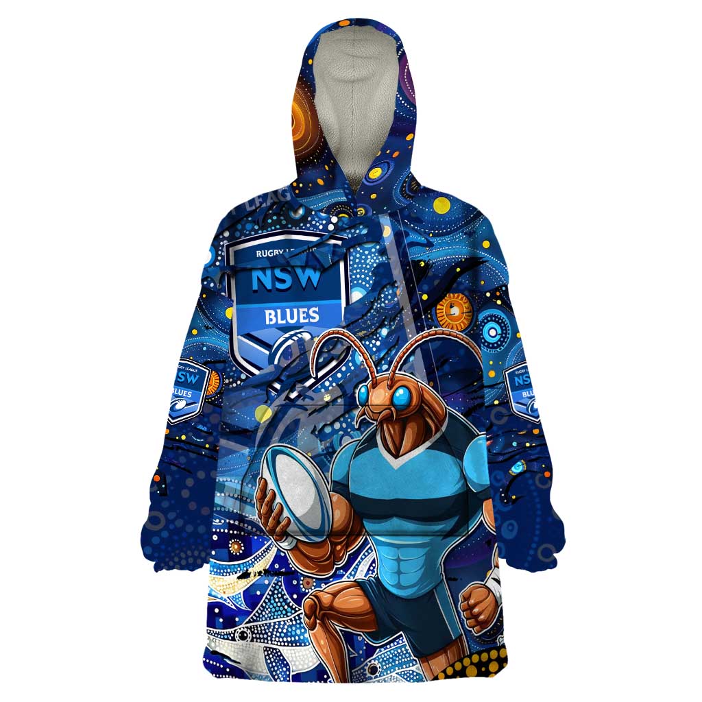 Personalised Mascot NSW Blues Rugby Wearable Blanket Hoodie Aboriginal Galaxy - Vibe Hoodie Shop