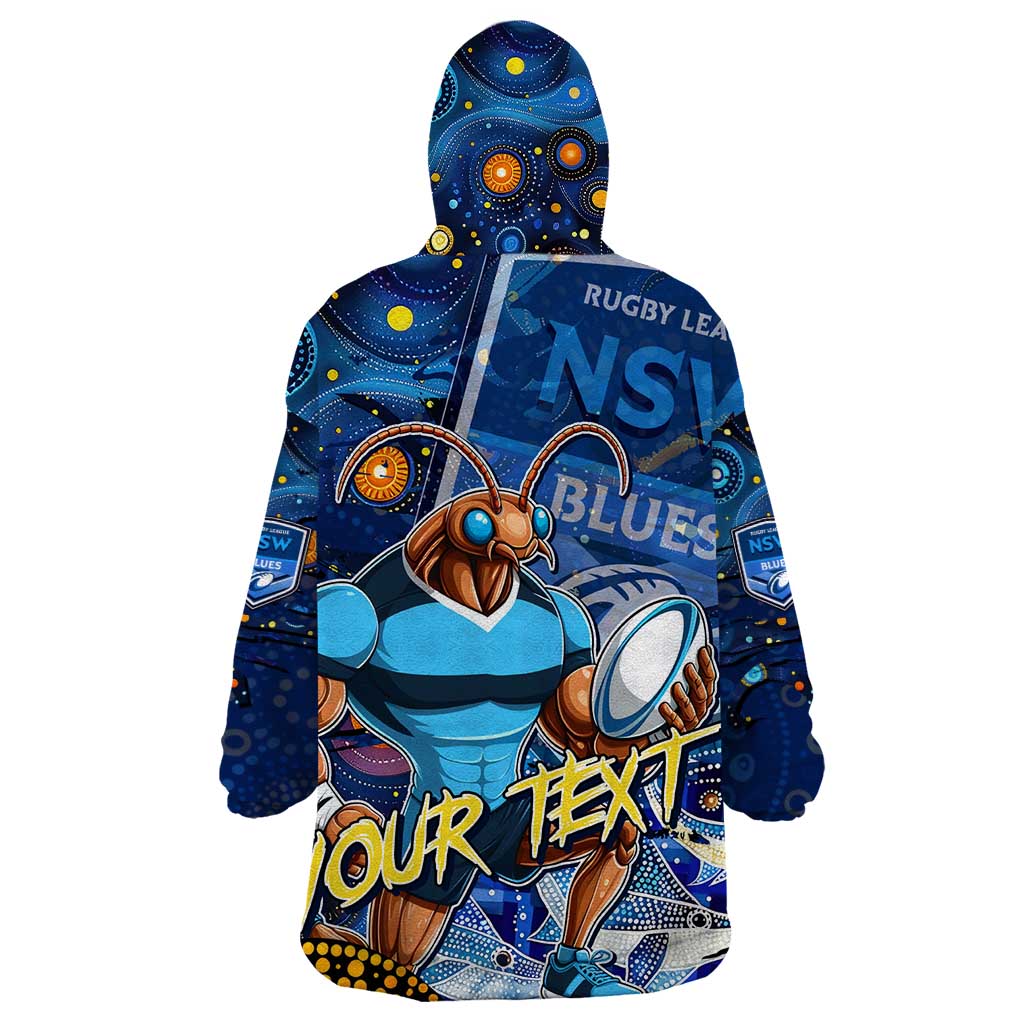 Personalised Mascot NSW Blues Rugby Wearable Blanket Hoodie Aboriginal Galaxy - Vibe Hoodie Shop