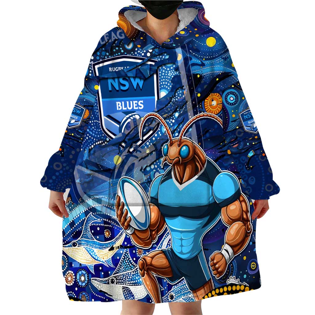 Personalised Mascot NSW Blues Rugby Wearable Blanket Hoodie Aboriginal Galaxy - Vibe Hoodie Shop