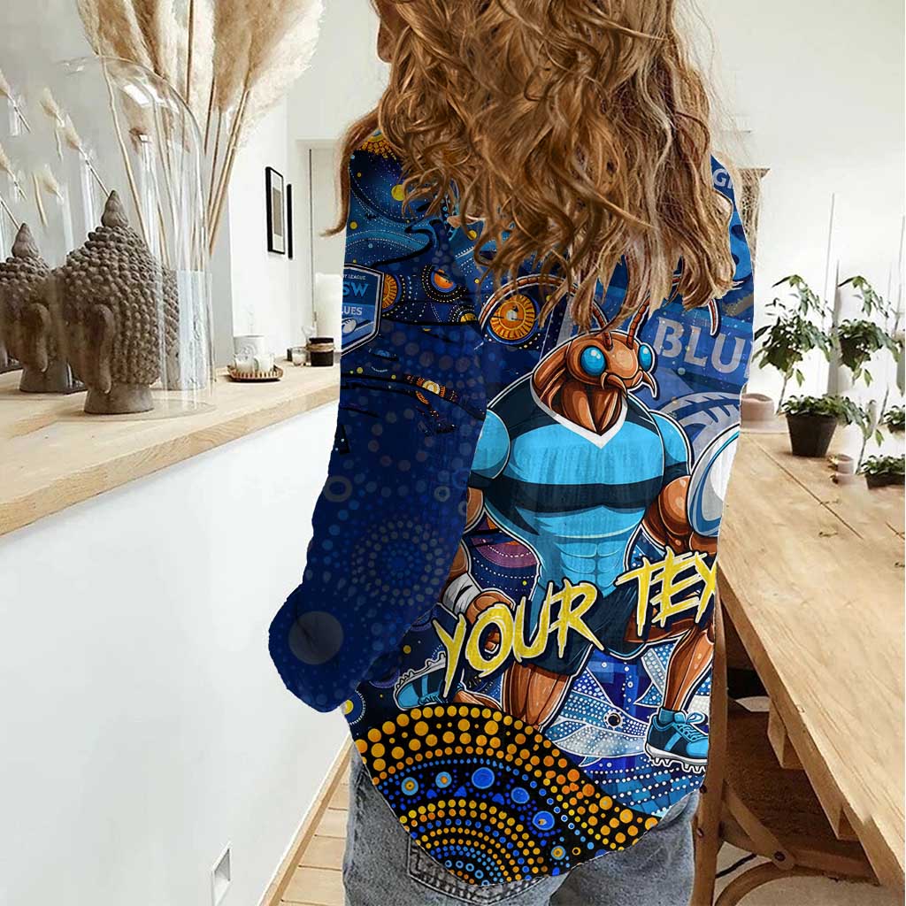 Personalised Mascot NSW Blues Rugby Women Casual Shirt Aboriginal Galaxy - Vibe Hoodie Shop