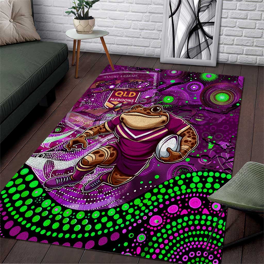 Personalised Mascot Queensland Maroons Rugby Area Rug Aboriginal Galaxy - Vibe Hoodie Shop