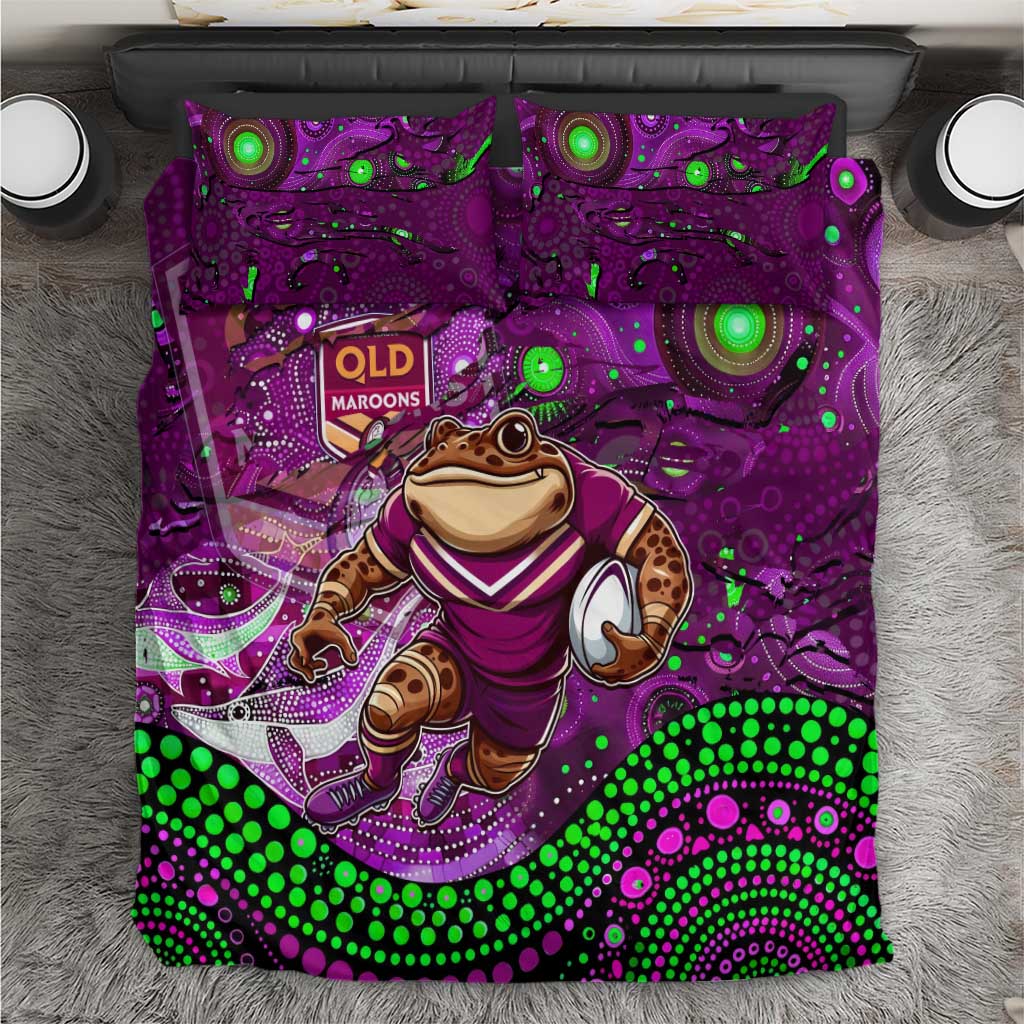 Personalised Mascot Queensland Maroons Rugby Bedding Set Aboriginal Galaxy - Vibe Hoodie Shop