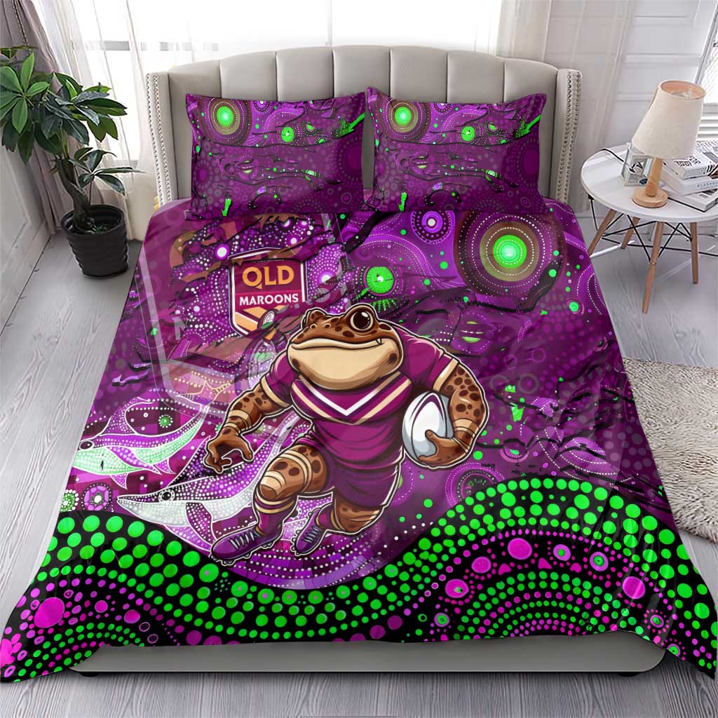 Personalised Mascot Queensland Maroons Rugby Bedding Set Aboriginal Galaxy - Vibe Hoodie Shop