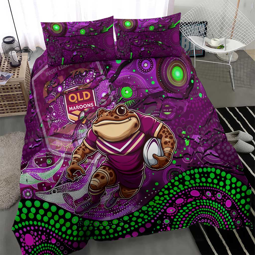 Personalised Mascot Queensland Maroons Rugby Bedding Set Aboriginal Galaxy - Vibe Hoodie Shop