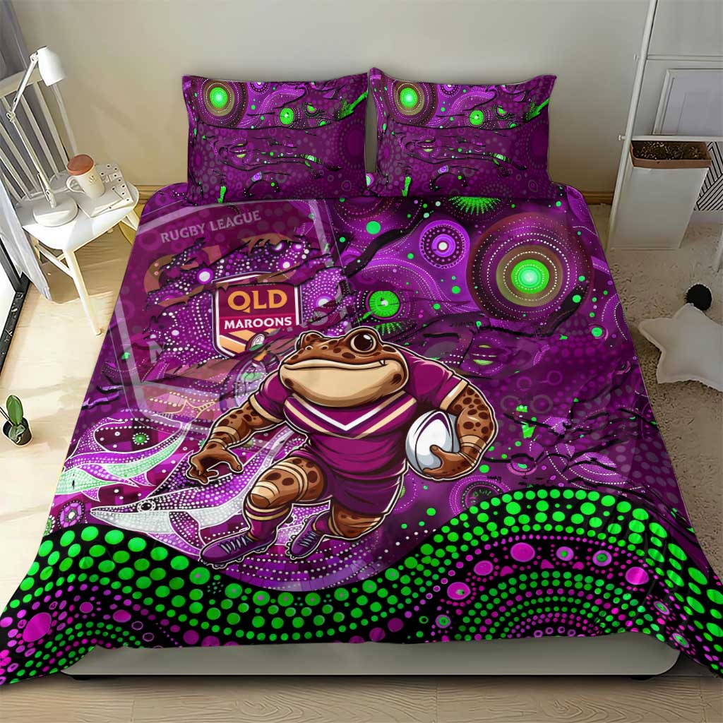 Personalised Mascot Queensland Maroons Rugby Bedding Set Aboriginal Galaxy - Vibe Hoodie Shop