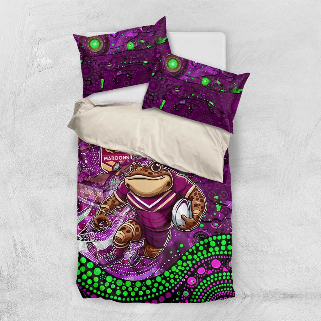 Personalised Mascot Queensland Maroons Rugby Bedding Set Aboriginal Galaxy - Vibe Hoodie Shop