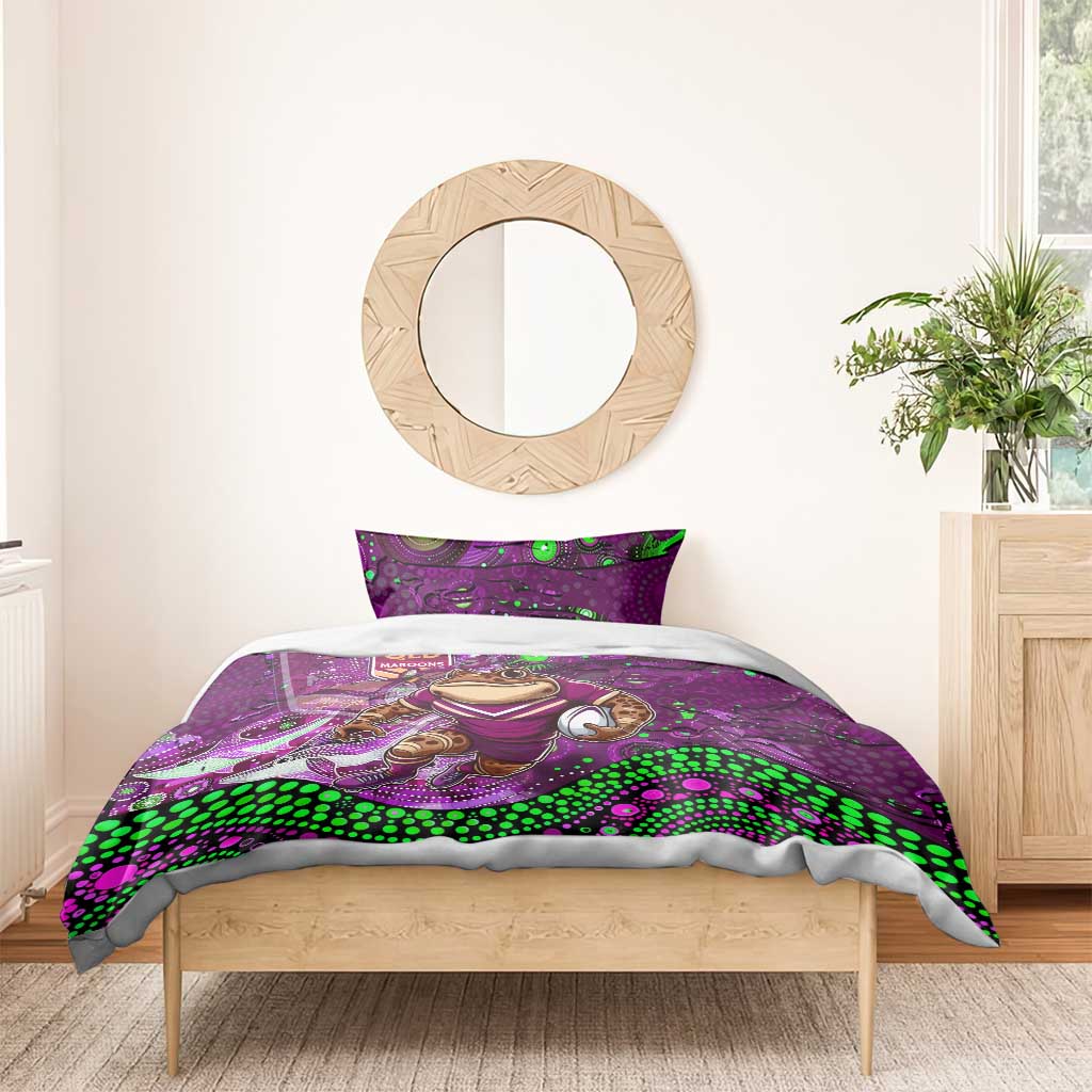 Personalised Mascot Queensland Maroons Rugby Bedding Set Aboriginal Galaxy - Vibe Hoodie Shop