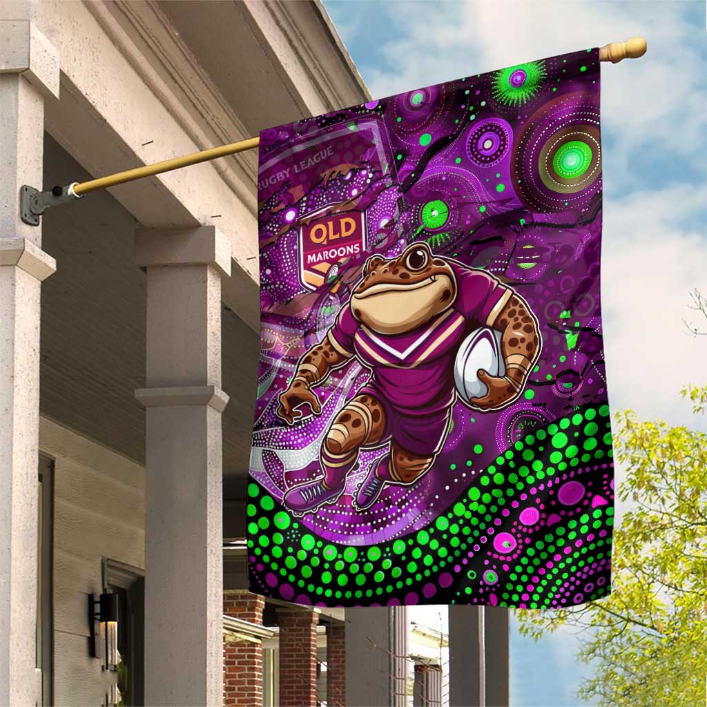 Personalised Mascot Queensland Maroons Rugby Garden Flag Aboriginal Galaxy - Vibe Hoodie Shop