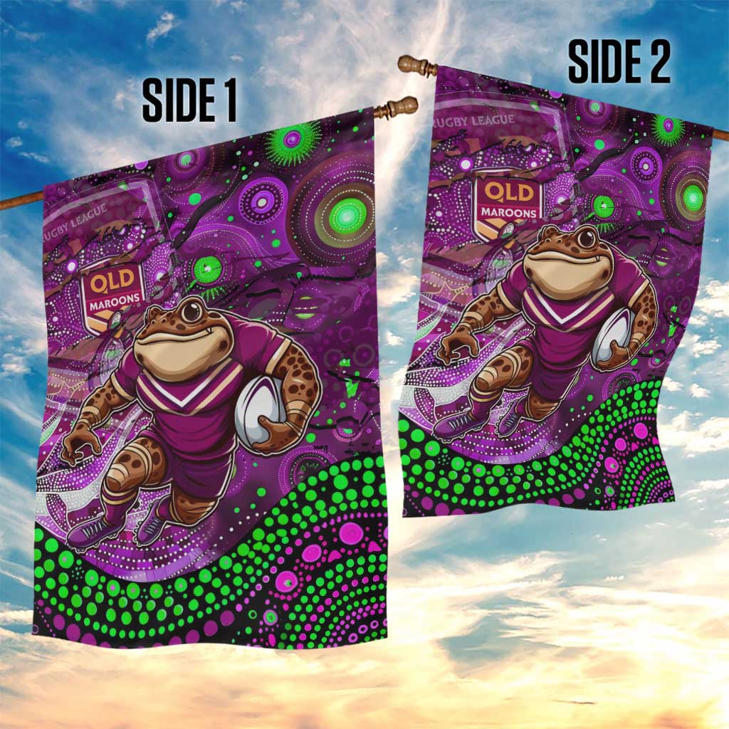 Personalised Mascot Queensland Maroons Rugby Garden Flag Aboriginal Galaxy - Vibe Hoodie Shop