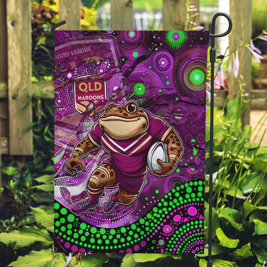 Personalised Mascot Queensland Maroons Rugby Garden Flag Aboriginal Galaxy - Vibe Hoodie Shop