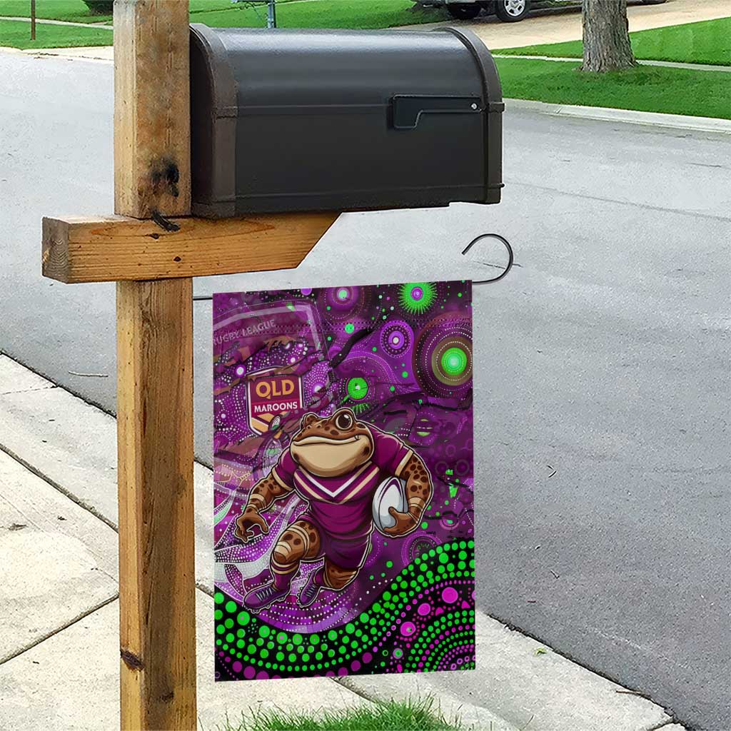 Personalised Mascot Queensland Maroons Rugby Garden Flag Aboriginal Galaxy - Vibe Hoodie Shop