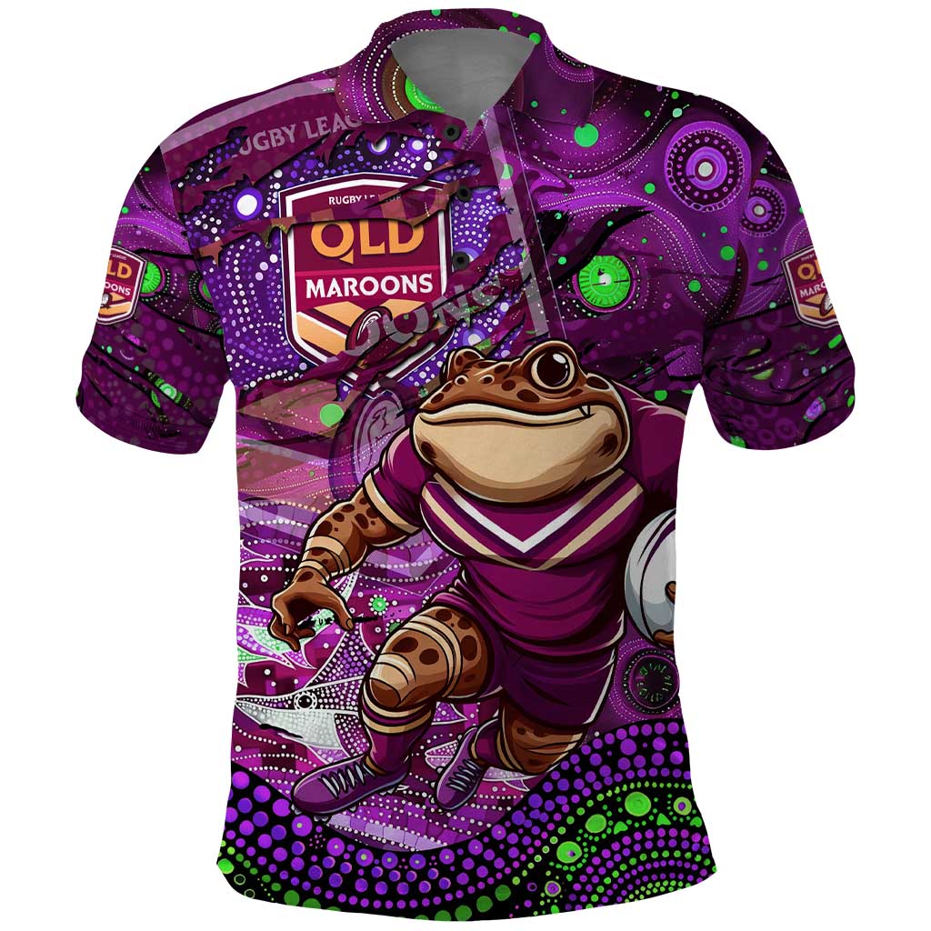 Personalised Mascot Queensland Maroons Rugby Polo Shirt Aboriginal Galaxy - Vibe Hoodie Shop