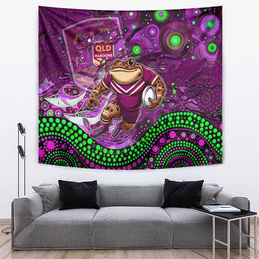 Personalised Mascot Queensland Maroons Rugby Tapestry Aboriginal Galaxy - Vibe Hoodie Shop