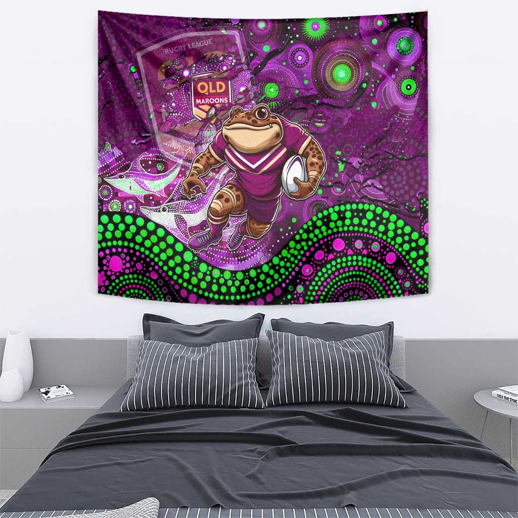 Personalised Mascot Queensland Maroons Rugby Tapestry Aboriginal Galaxy - Vibe Hoodie Shop