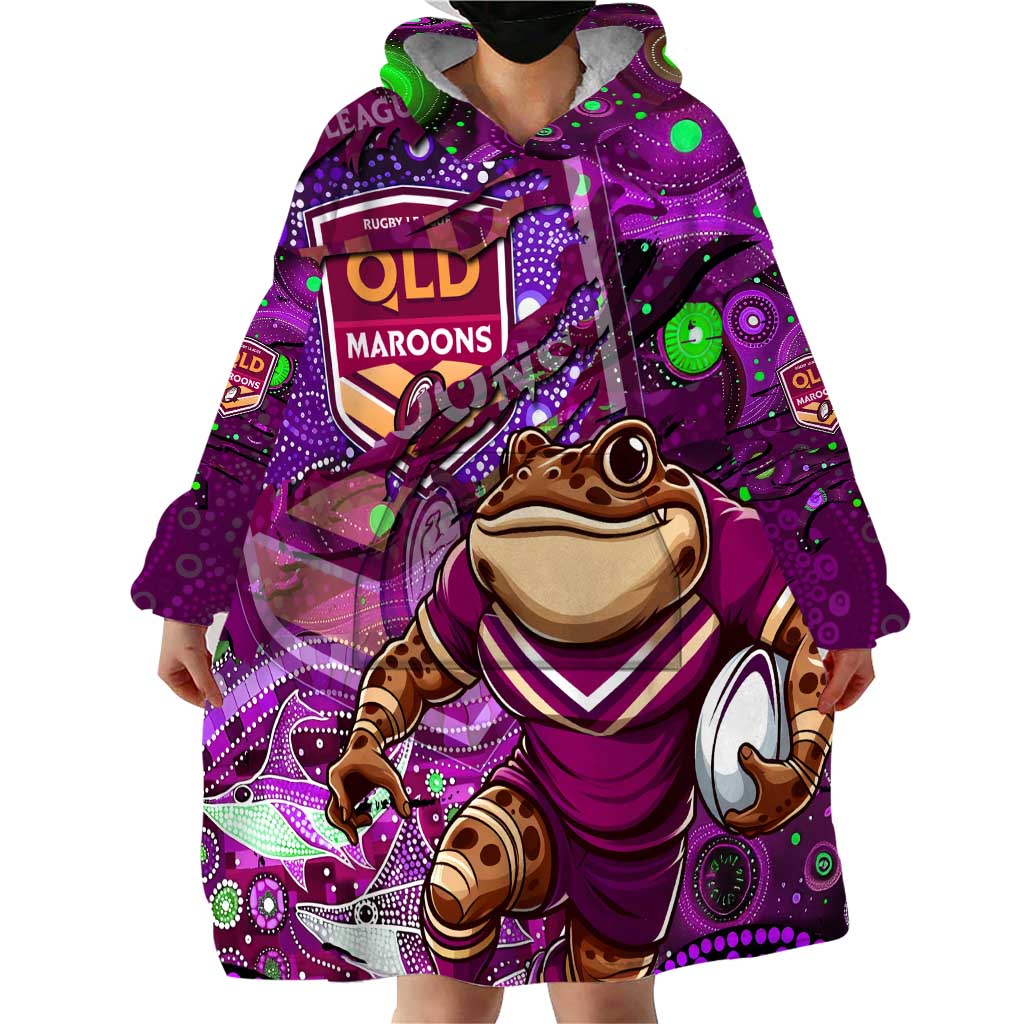 Personalised Mascot Queensland Maroons Rugby Wearable Blanket Hoodie Aboriginal Galaxy - Vibe Hoodie Shop