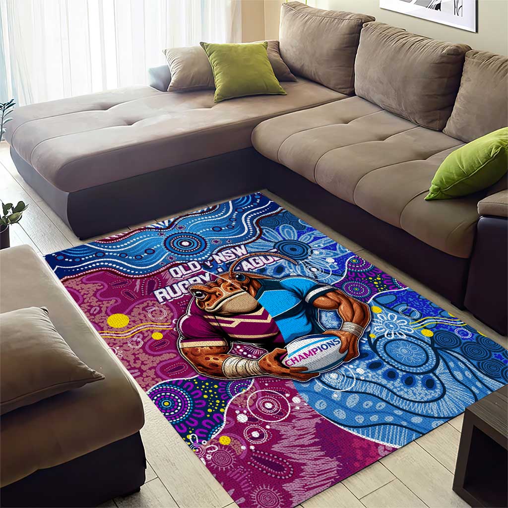 Blues Cockroaches And Maroons Cane Toads Area Rug State of Origin Aboriginal - Vibe Hoodie Shop