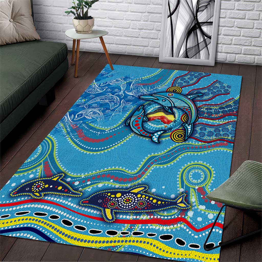 Dolphins Aboriginal Art Map Flag Australia Area Rug - Vibe Hoodie Shop