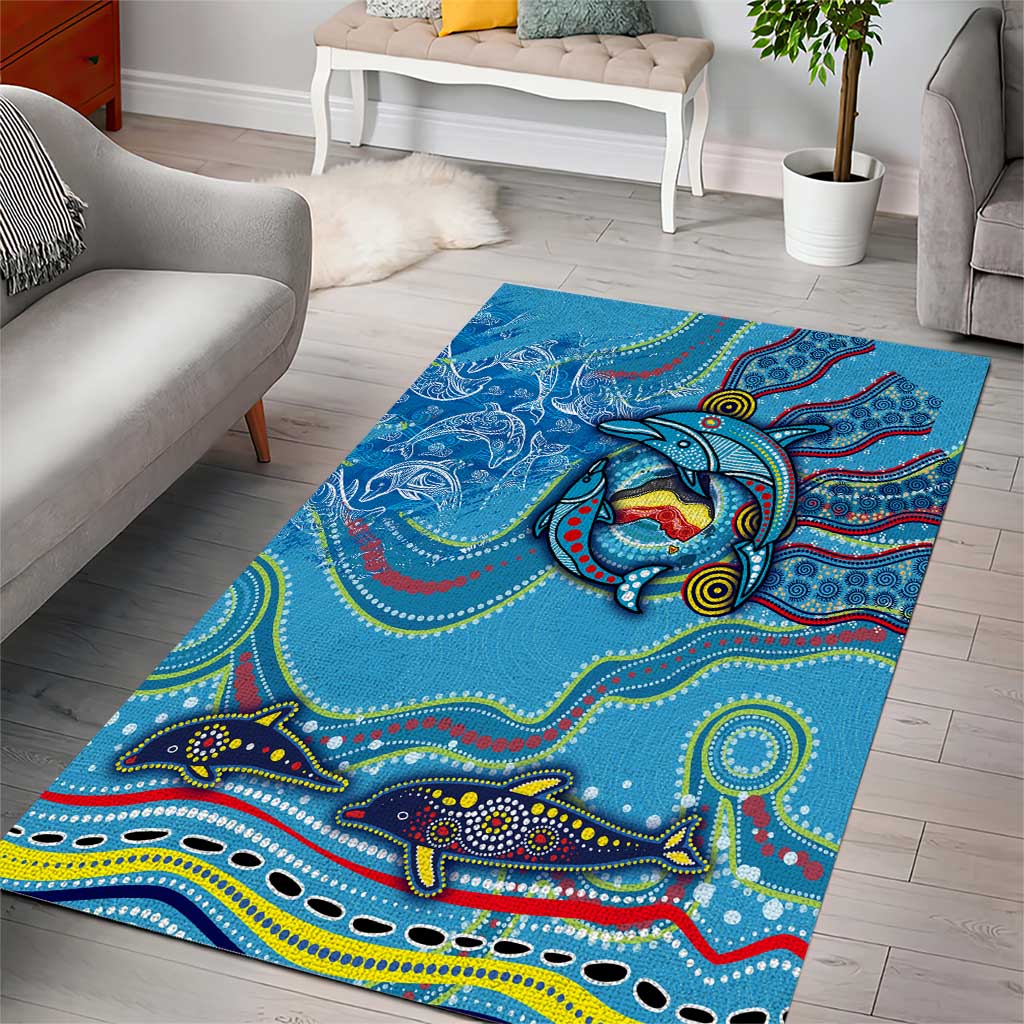 Dolphins Aboriginal Art Map Flag Australia Area Rug - Vibe Hoodie Shop