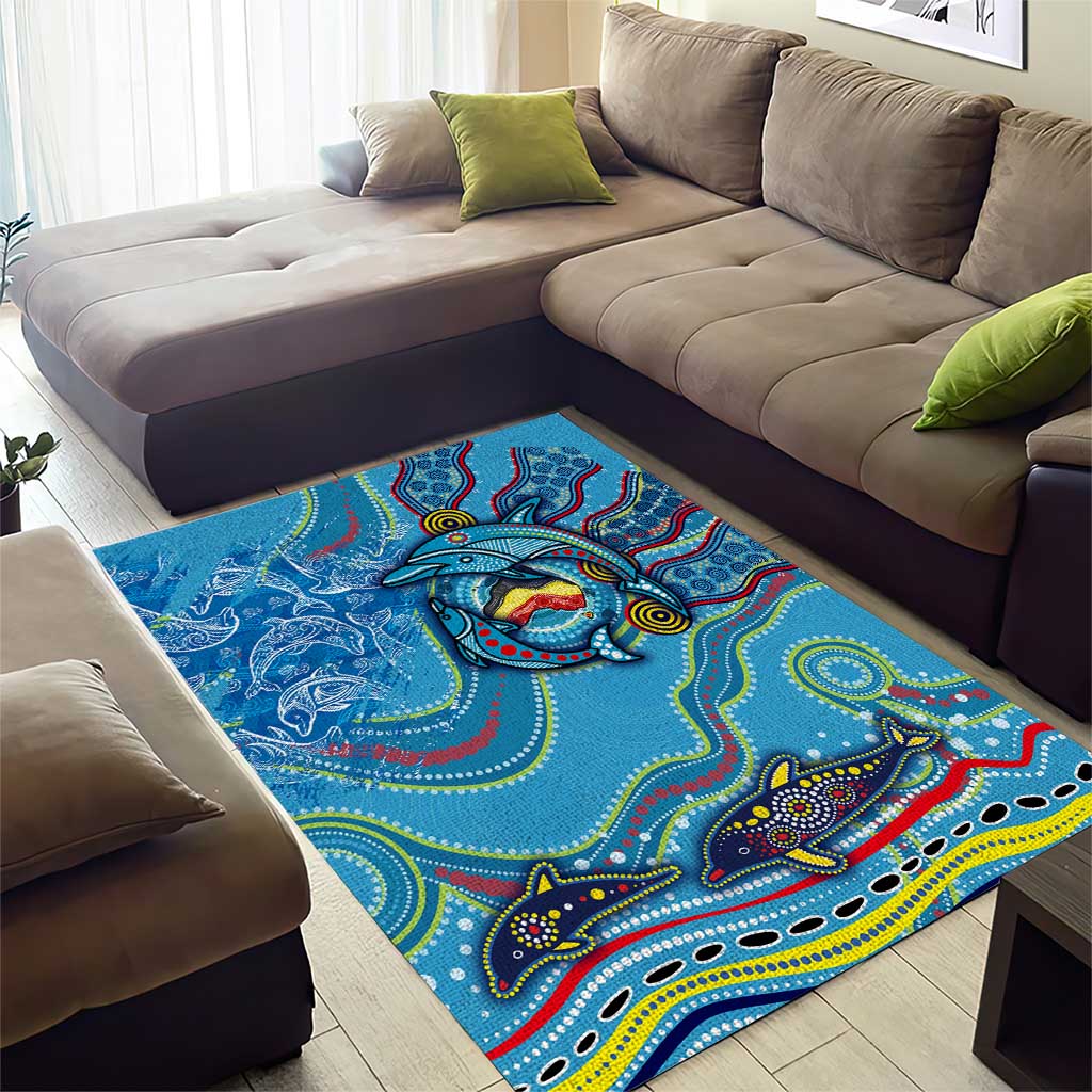 Dolphins Aboriginal Art Map Flag Australia Area Rug - Vibe Hoodie Shop