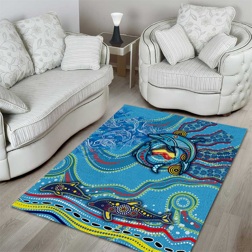 Dolphins Aboriginal Art Map Flag Australia Area Rug - Vibe Hoodie Shop