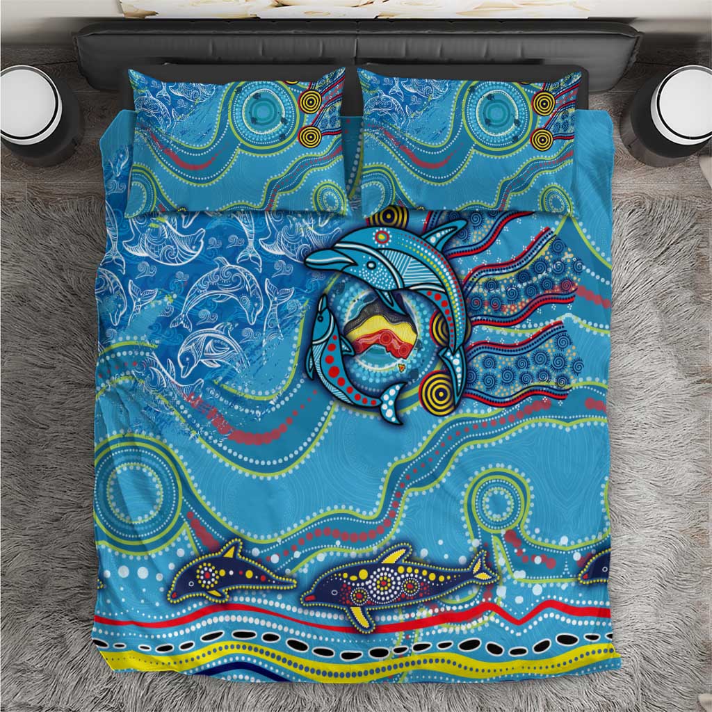 Dolphins Aboriginal Art Map Flag Australia Bedding Set - Vibe Hoodie Shop