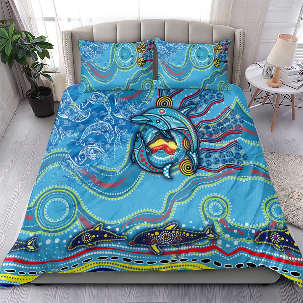 Dolphins Aboriginal Art Map Flag Australia Bedding Set - Vibe Hoodie Shop