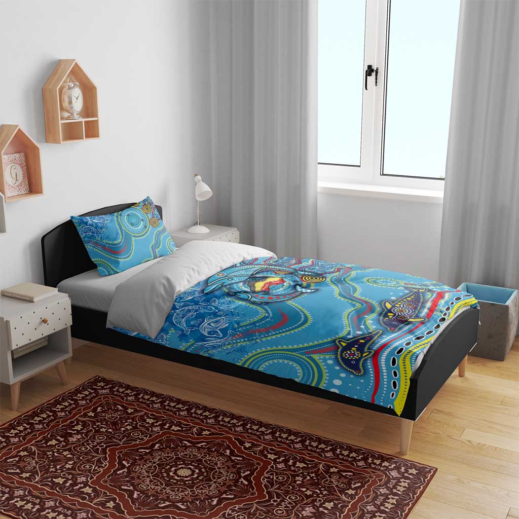 Dolphins Aboriginal Art Map Flag Australia Bedding Set - Vibe Hoodie Shop