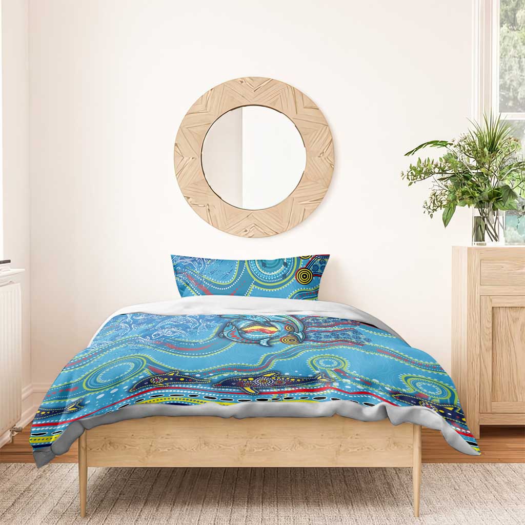 Dolphins Aboriginal Art Map Flag Australia Bedding Set - Vibe Hoodie Shop