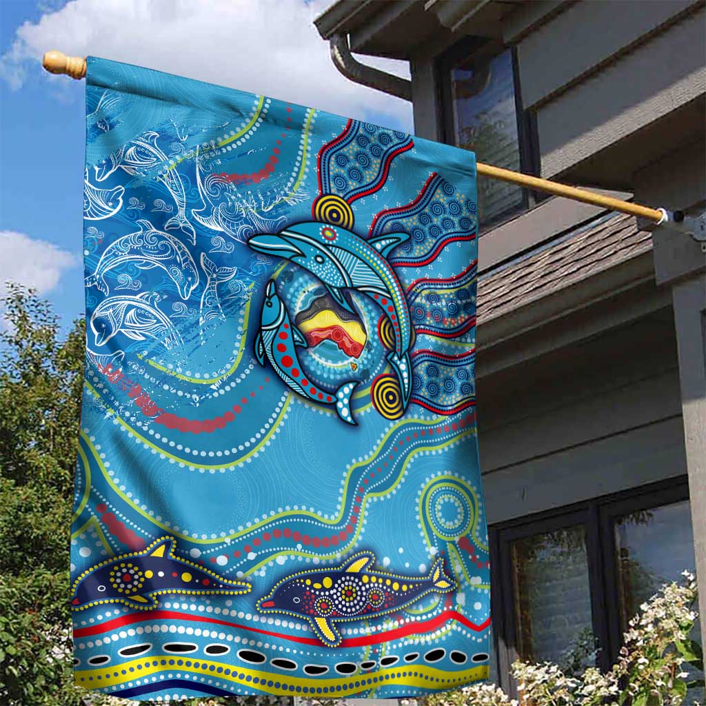 Dolphins Aboriginal Art Map Flag Australia Garden Flag - Vibe Hoodie Shop