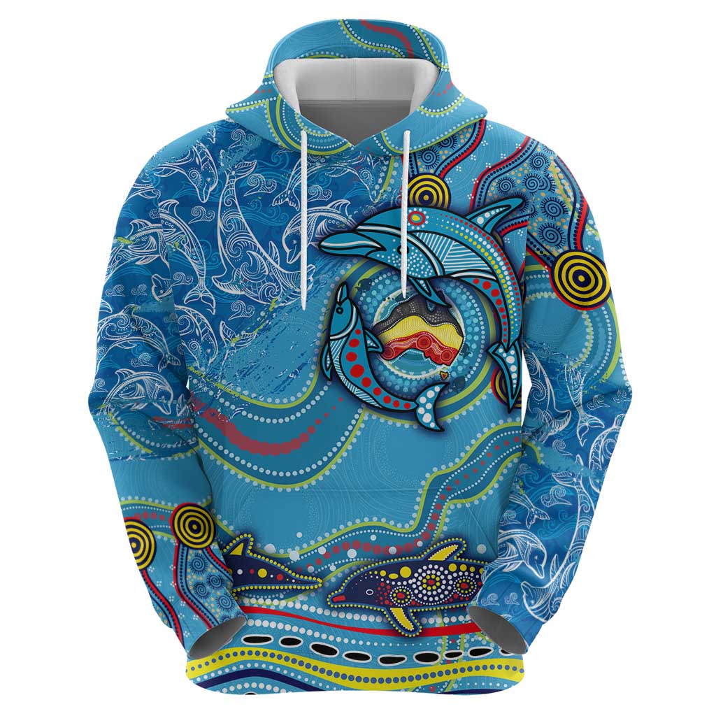 Dolphins Aboriginal Art Map Flag Australia Hoodie - Vibe Hoodie Shop