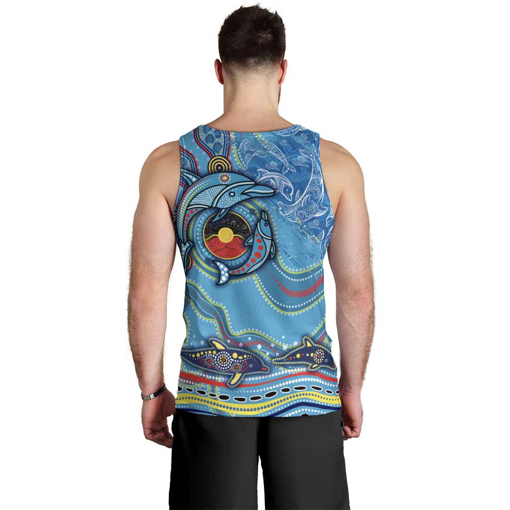 Dolphins Aboriginal Art Map Flag Australia Men Tank Top - Vibe Hoodie Shop
