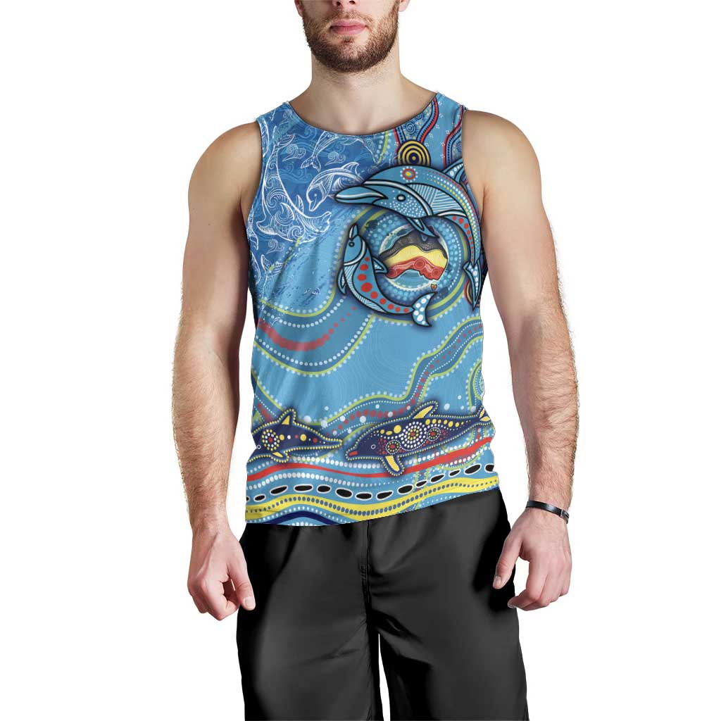 Dolphins Aboriginal Art Map Flag Australia Men Tank Top - Vibe Hoodie Shop