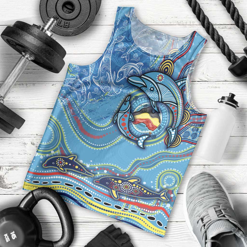 Dolphins Aboriginal Art Map Flag Australia Men Tank Top - Vibe Hoodie Shop